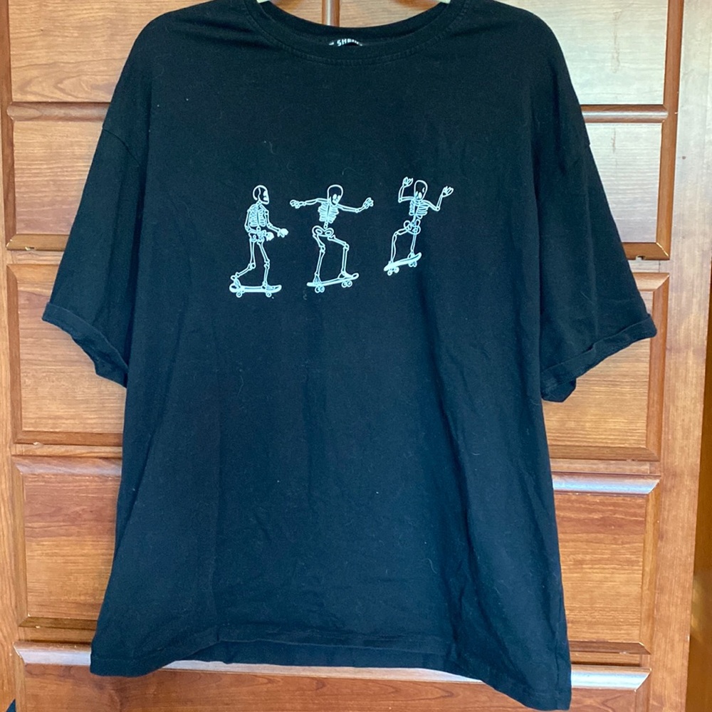 Short sleeve black skateboarding skeleton oversized Tee shirt